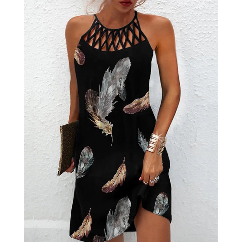 Fashion Print Dress Casual Halterneck Dresses For Women Summer Clothes - Image 2