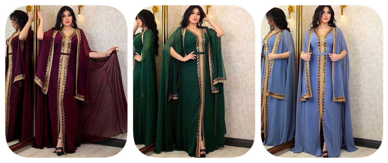 Middle East Muslim Women's Wear Sequined Gown Suit Dress Cape Robe - Image 2