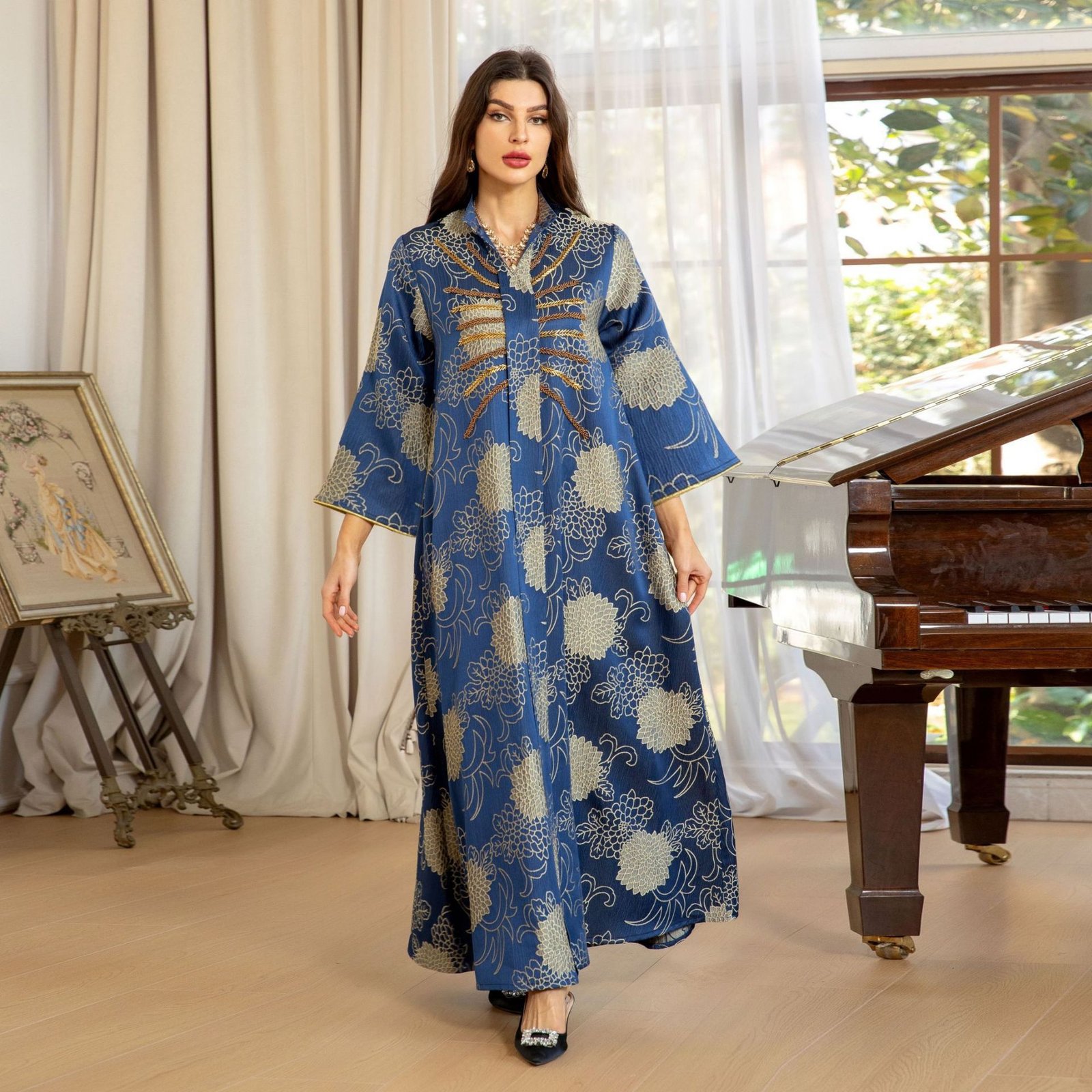 Middle East Muslim Robe Dubai V-neck Dress - Image 2