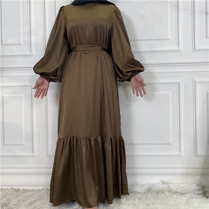 New Fashion Women's Patchwork Muslim Lace Up Solid Color Dress - Image 5