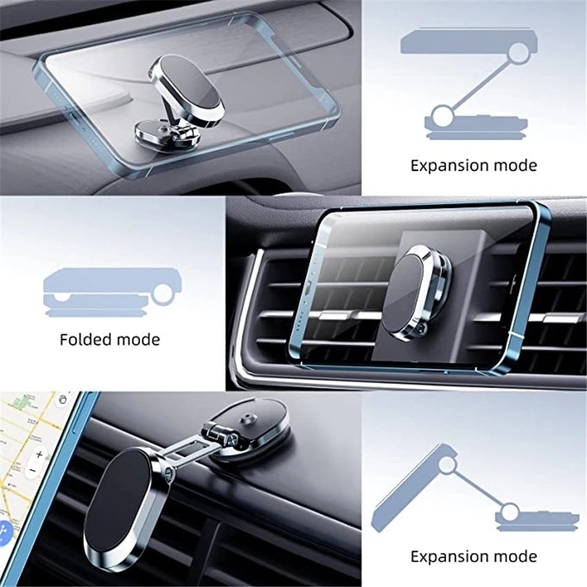 Rotate Metal Magnetic Car Phone Holder Foldable Universal Mobile Phone Stand Air Vent Magnet Mount GPS Support - Image 3