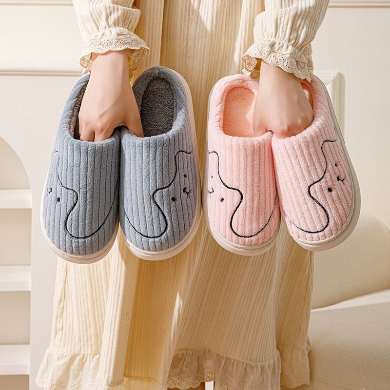 Striped Cat Slippers Indoor Couple Non-slip Floor Bedroom Slipper Winter Warm Plush House Shoes Women Men - Image 6