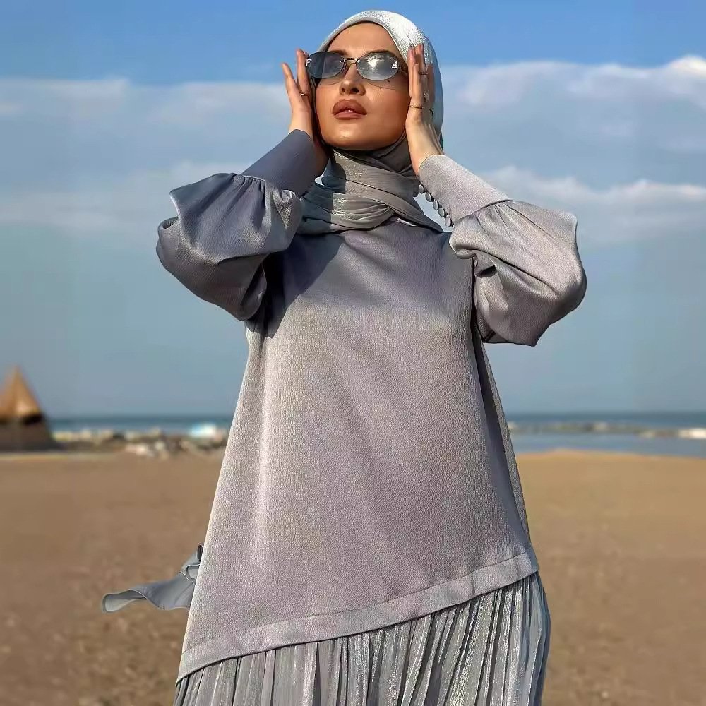 Women's Muslim Style Satin Stitching Design Elegant Fashion Dress - Image 2