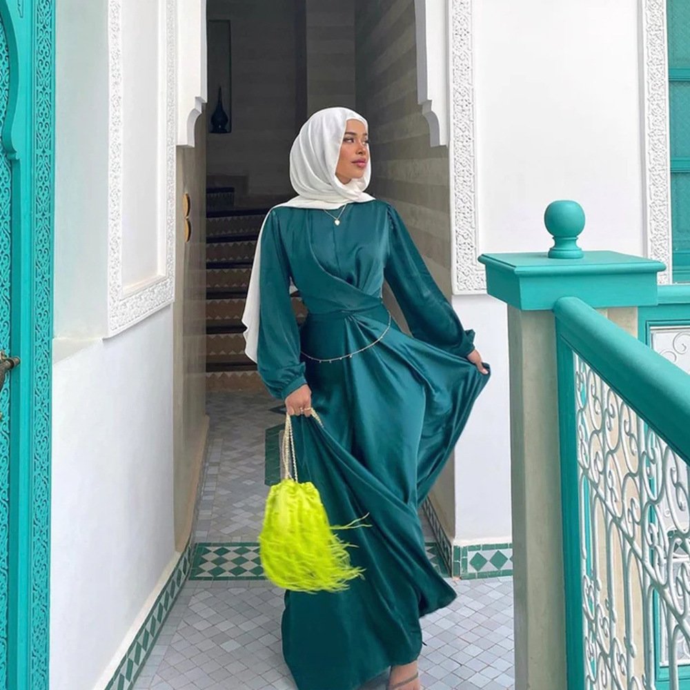 Muslim Hui Pure Color Robe And Ankle Dress - Image 6