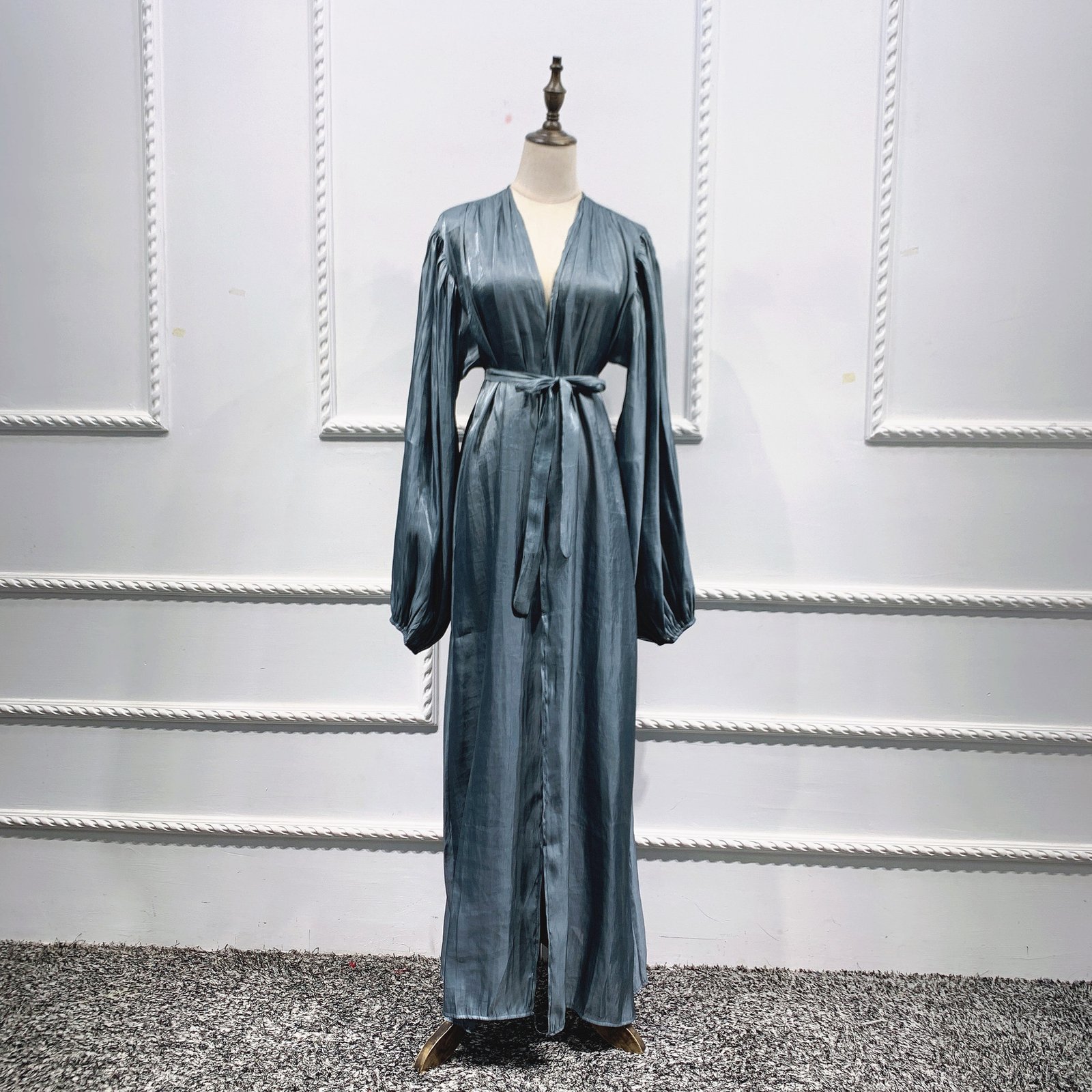 Eid Muslim Abaya Dress Kimono For Women Fashion Shining Silklike Summer Abayas Cardigan Puff Sleeve Dubai Turkey Clothes - Image 7