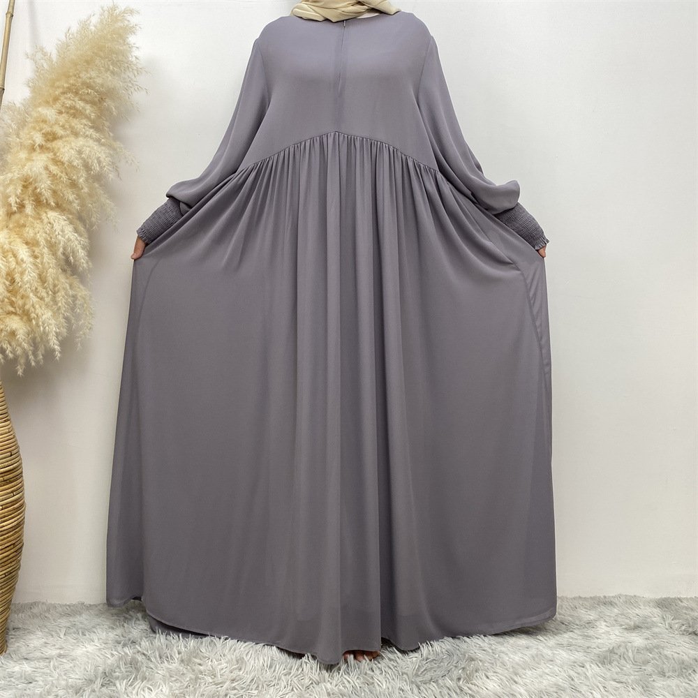 Muslim Simple Solid Color Pleated Elastic Chiffon Dress - Image 4