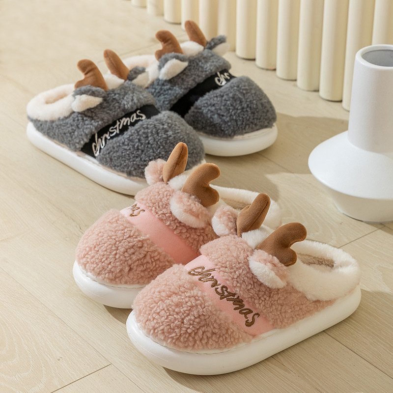 Christmas Shoes Winter Home Slippers Elk Soft Cozy Bedroom Slipper Slip On House Shoes - Image 3