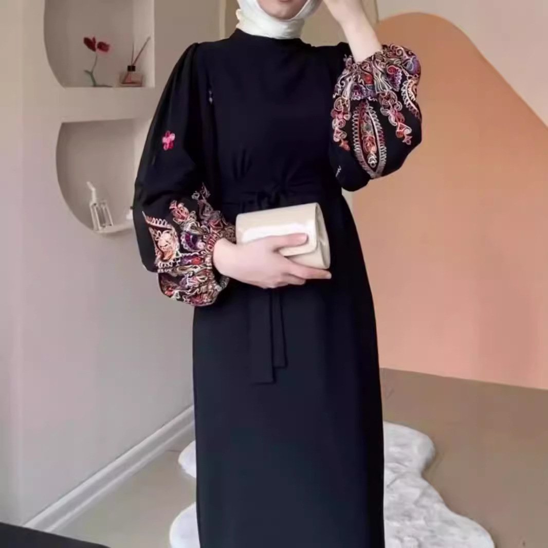 Temperament Printed Loose Long Muslim Gown Dress - Image 2
