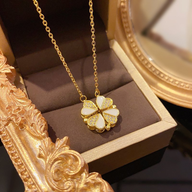 Luxury Four Leaf Clover Pendant Necklace Stainless Steel Crystal Heart Jewelry For Women Gift - Image 5