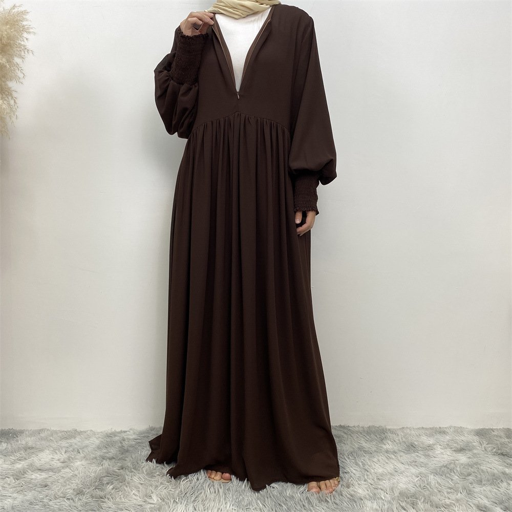 Muslim Simple Solid Color Pleated Elastic Chiffon Dress - Image 10
