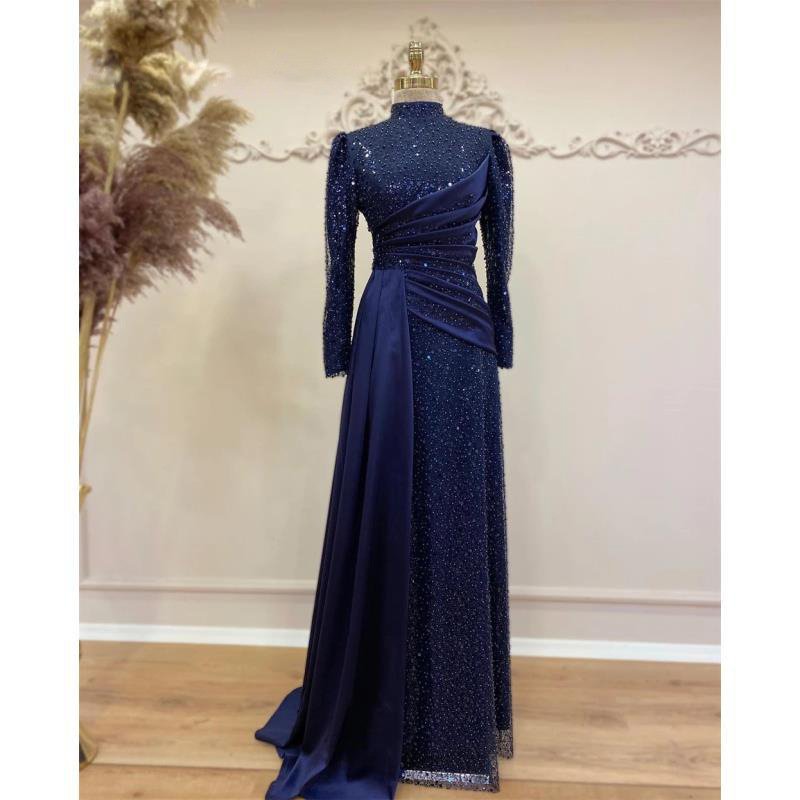 Hui Muslim Islamic Stand Collar All-inclusive Long Sleeve Sequin Lace Slimming Evening Dress - Image 4