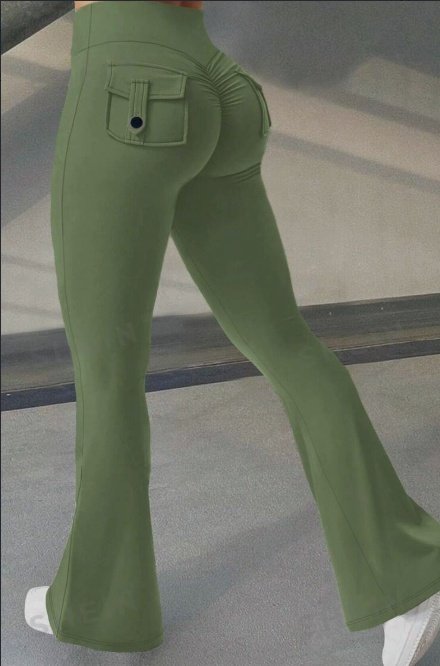 Yoga Fitness Flared Pants With Pockets Ins Fashion Slim High Waist Sports Trousers Scrunch Butt Booty Workout Lifting Leggings - Image 7
