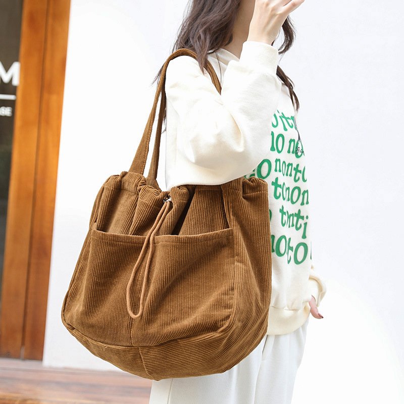 Ins Corduroy Shoulder Bags Drawstring Multi-pocket Handbag Women Underarm Bags - Image 8