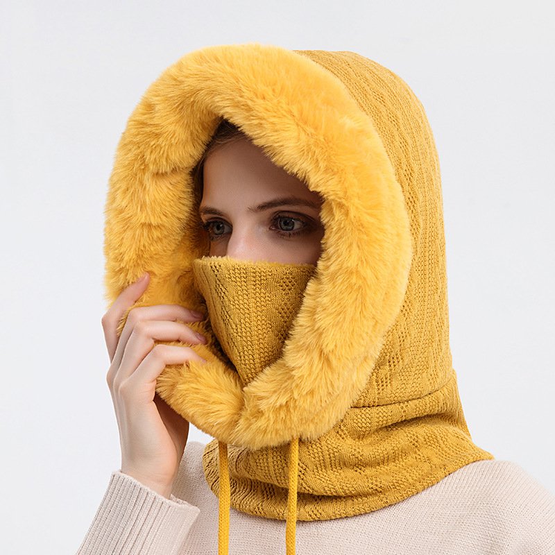 Winter Thick Plush Hat With Scarf Windproof Warm Knit Hats Hooded For Women - Image 9