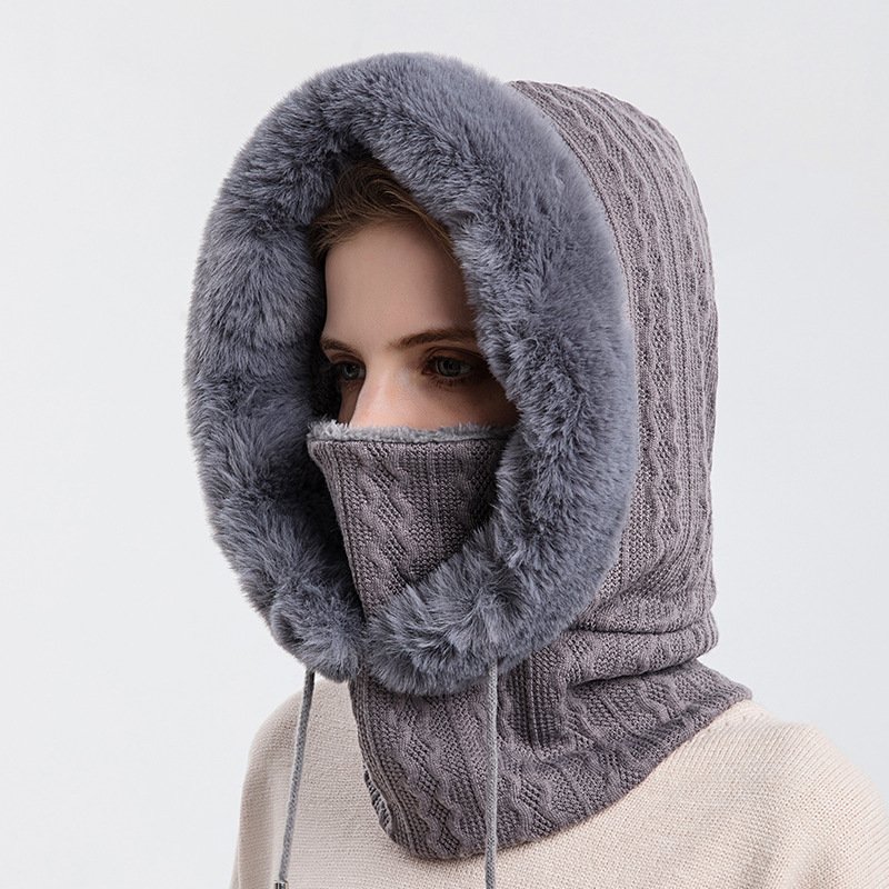 Winter Thick Plush Hat With Scarf Windproof Warm Knit Hats Hooded For Women - Image 7