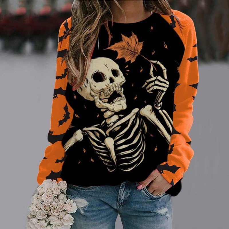 Halloween Cartoon Print Sweatshirt Long Sleeve Pullover Tops Women - Image 2