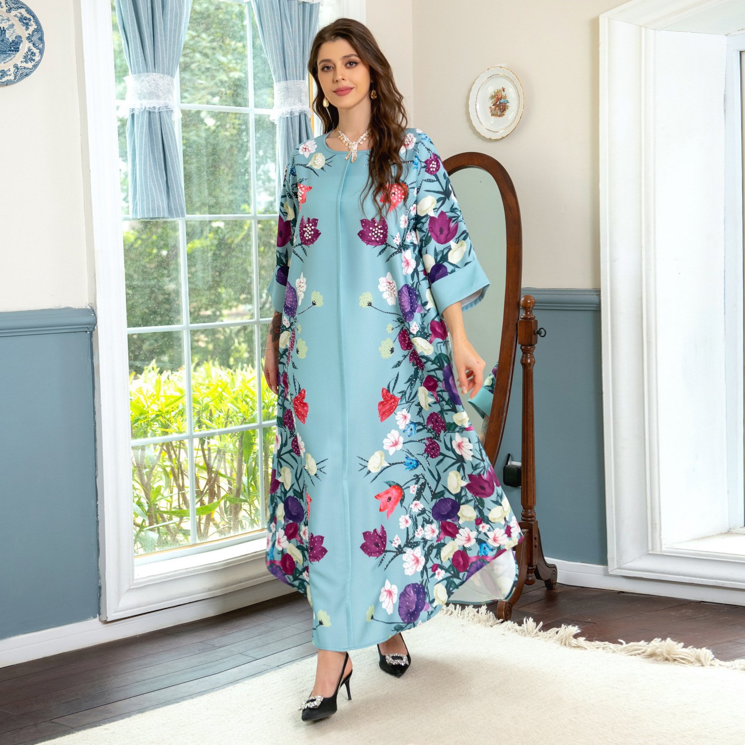 Muslim Robe Affordable Luxury Fashion Rhinestone Positioning Printing Arabic Ladies Dress - Image 2