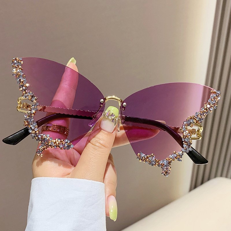 Luxury Diamond Butterfly Sunglasses Women Brand Y2K Vintage Rimless Oversized Sun Glasses Ladies Eyewear Shades - Image 2