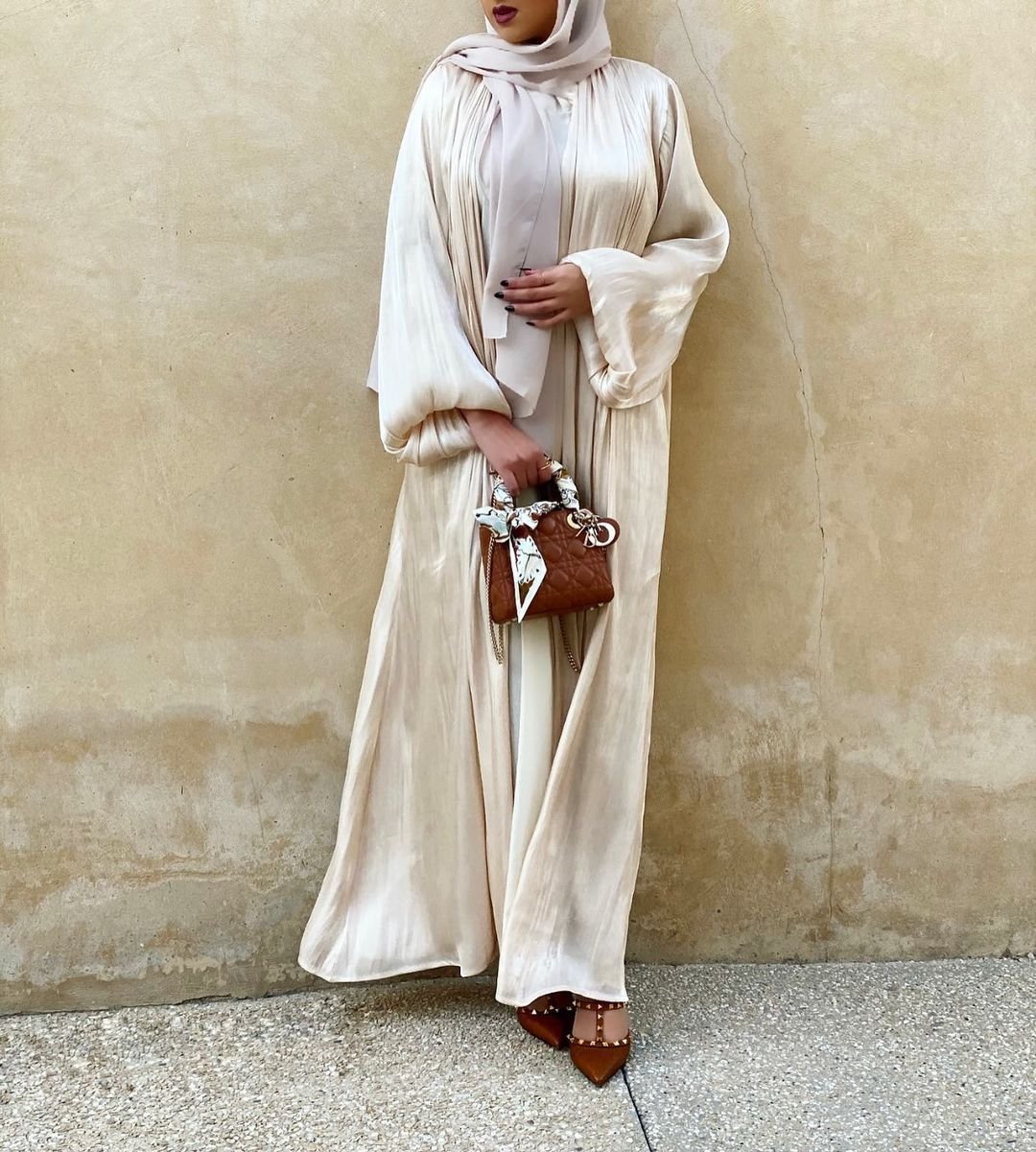 Eid Muslim Abaya Dress Kimono For Women Fashion Shining Silklike Summer Abayas Cardigan Puff Sleeve Dubai Turkey Clothes - Image 5
