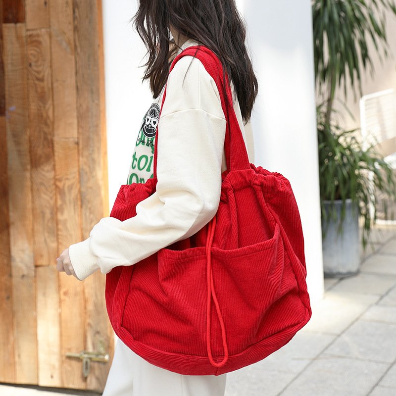 Ins Corduroy Shoulder Bags Drawstring Multi-pocket Handbag Women Underarm Bags - Image 4