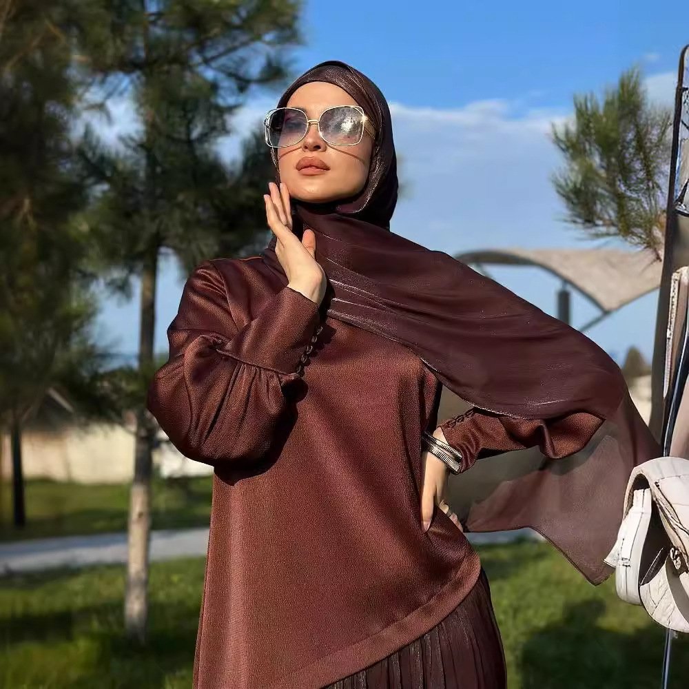 Women's Muslim Style Satin Stitching Design Elegant Fashion Dress - Image 4