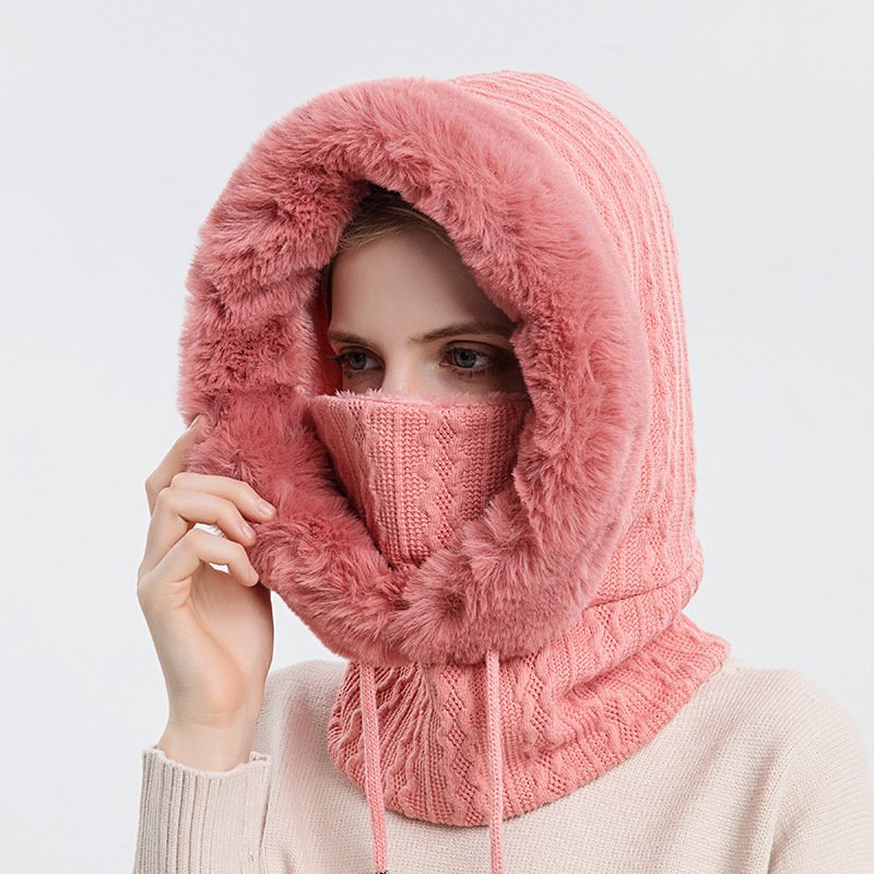 Winter Thick Plush Hat With Scarf Windproof Warm Knit Hats Hooded For Women - Image 10