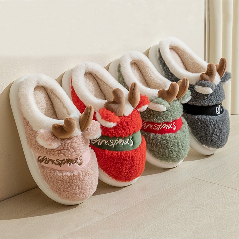 Christmas Shoes Winter Home Slippers Elk Soft Cozy Bedroom Slipper Slip On House Shoes - Image 2