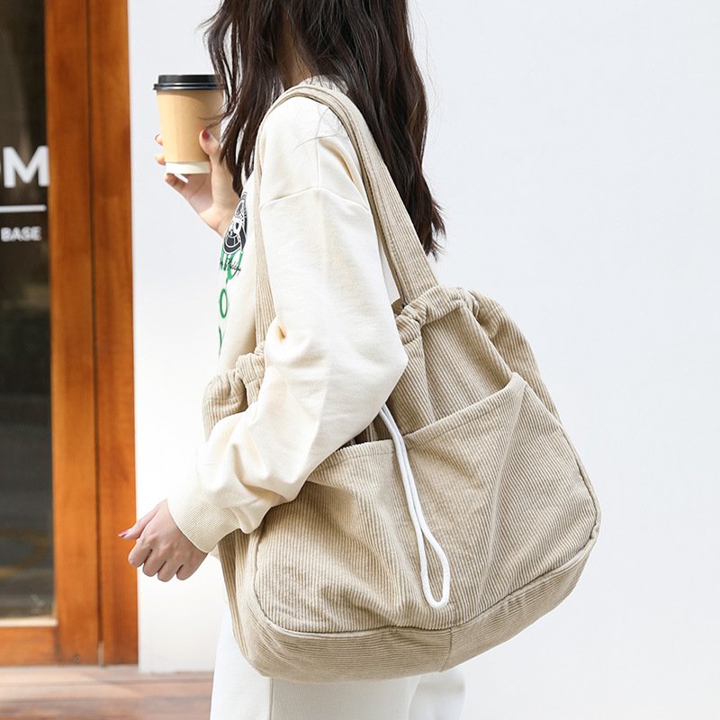 Ins Corduroy Shoulder Bags Drawstring Multi-pocket Handbag Women Underarm Bags - Image 9
