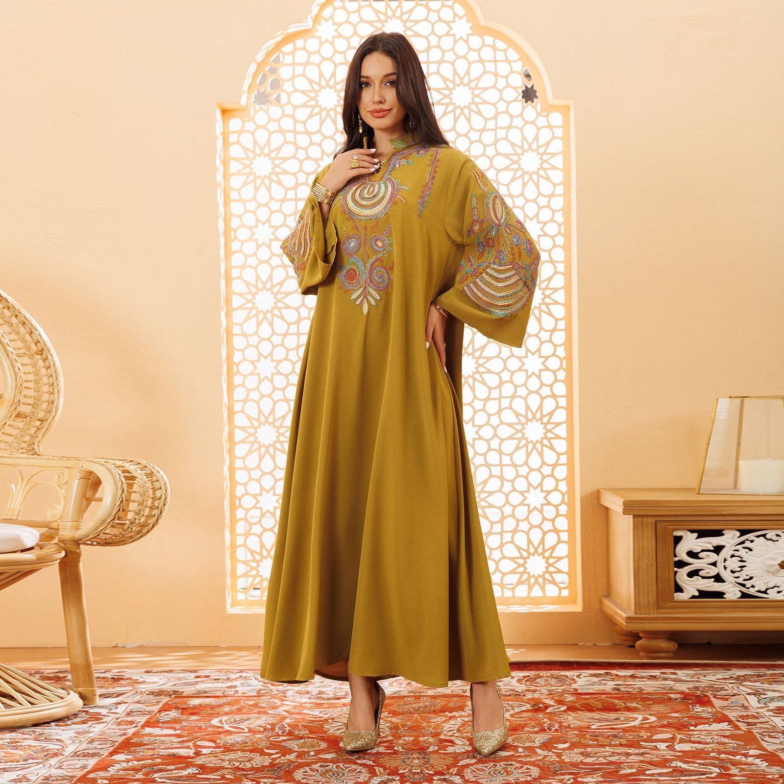 Women's Embroidered Rope Embroidered Muslim Pullover Dress - Image 4