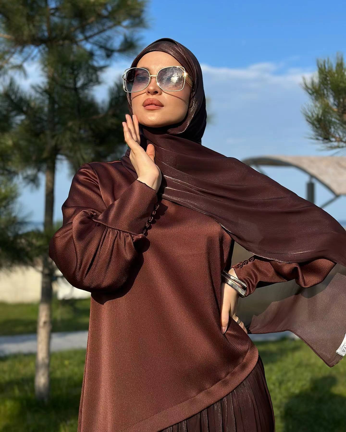 Women's Muslim Style Satin Stitching Design Elegant Fashion Dress - Image 7