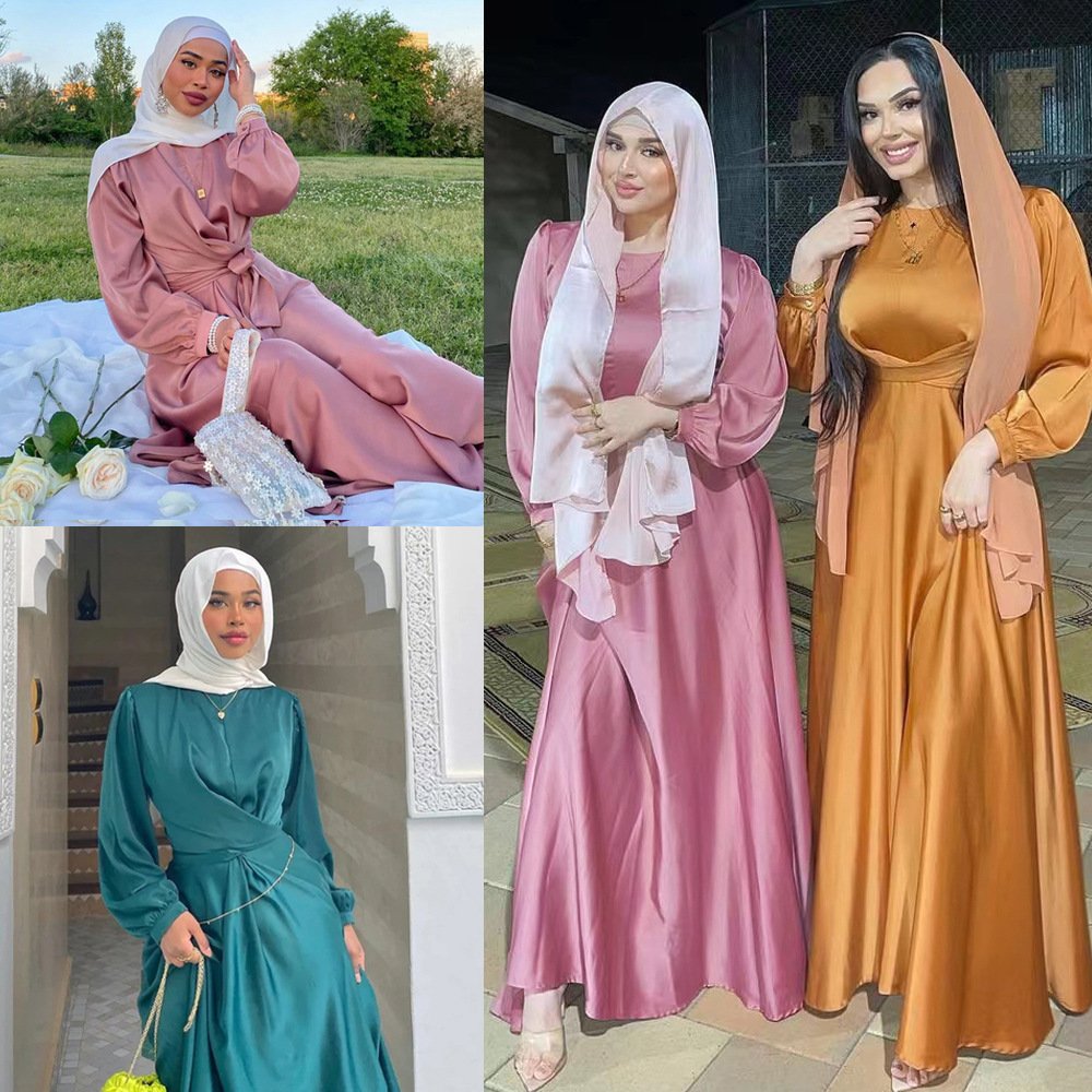 Muslim Hui Pure Color Robe And Ankle Dress - Image 10