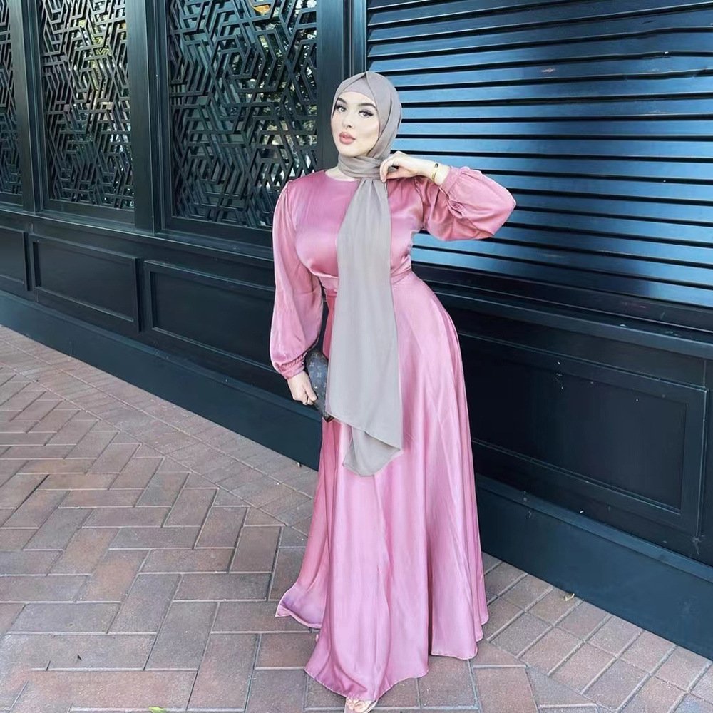 Muslim Hui Pure Color Robe And Ankle Dress - Image 3