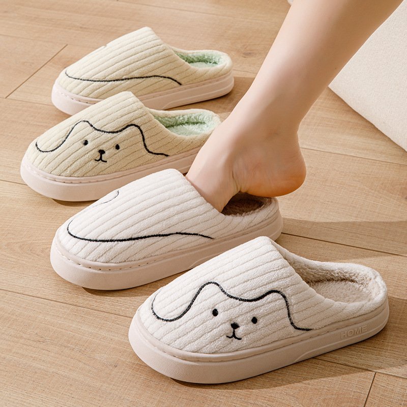 Striped Cat Slippers Indoor Couple Non-slip Floor Bedroom Slipper Winter Warm Plush House Shoes Women Men - Image 2