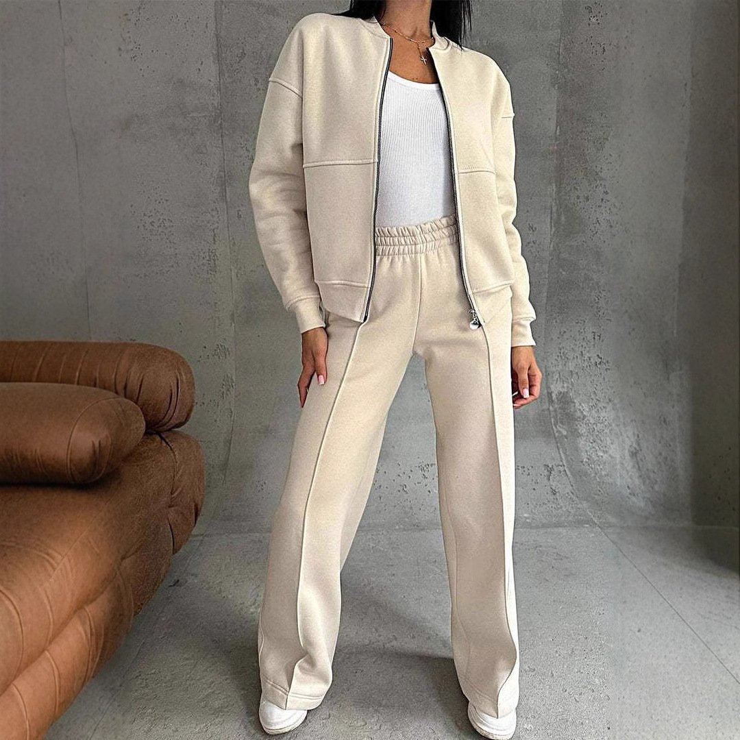 Women's Sports Suits Zipper Jacket And Wide Leg Pants Two-piece Set - Image 6