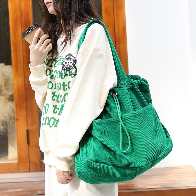 Ins Corduroy Shoulder Bags Drawstring Multi-pocket Handbag Women Underarm Bags - Image 7