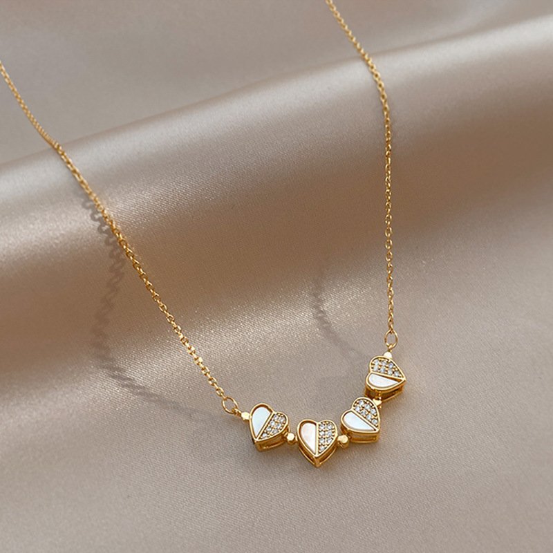 Luxury Four Leaf Clover Pendant Necklace Stainless Steel Crystal Heart Jewelry For Women Gift - Image 4