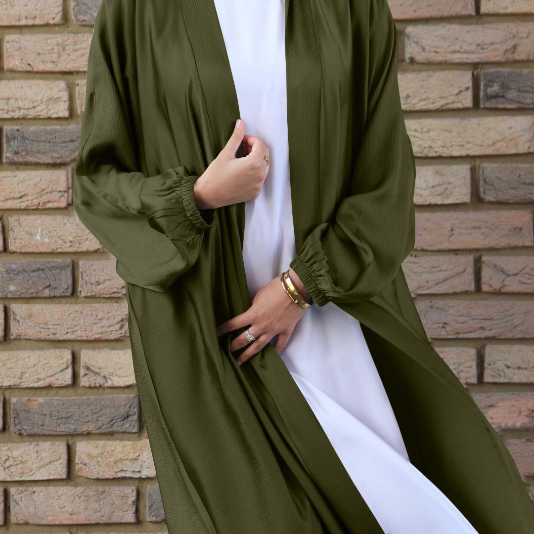 Muslim Women's Wear Bubble Satin Cardigan Dubai Dress - Image 5