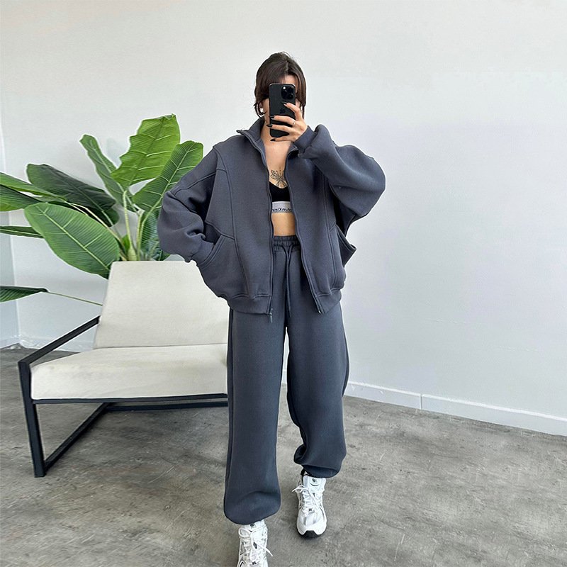 Sports Suits With Pockets Stand-up Collar Zipper Cardigan And Drawstring Trousers Fashion Jogger Set Outfits Tracksuits Women's Clothing - Image 8