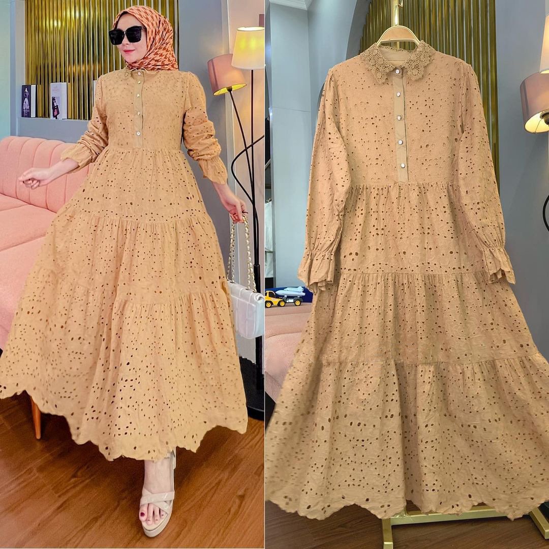 Muslim Southeast Asia Indonesia Embroidered Hollow Lace Dress - Image 5