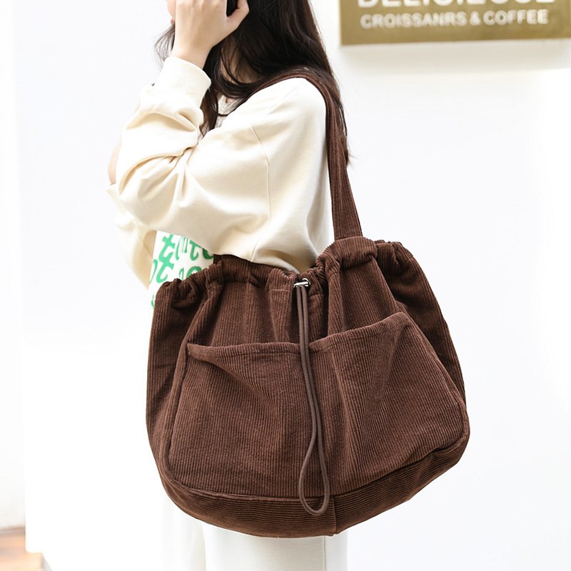 Ins Corduroy Shoulder Bags Drawstring Multi-pocket Handbag Women Underarm Bags - Image 10