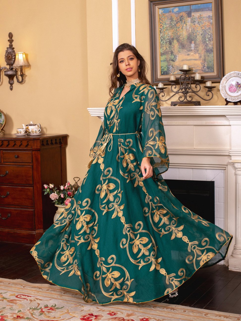 Arab Dubai Embroidered Mesh Dress European Muslim Party Dinner Fashion - Image 10