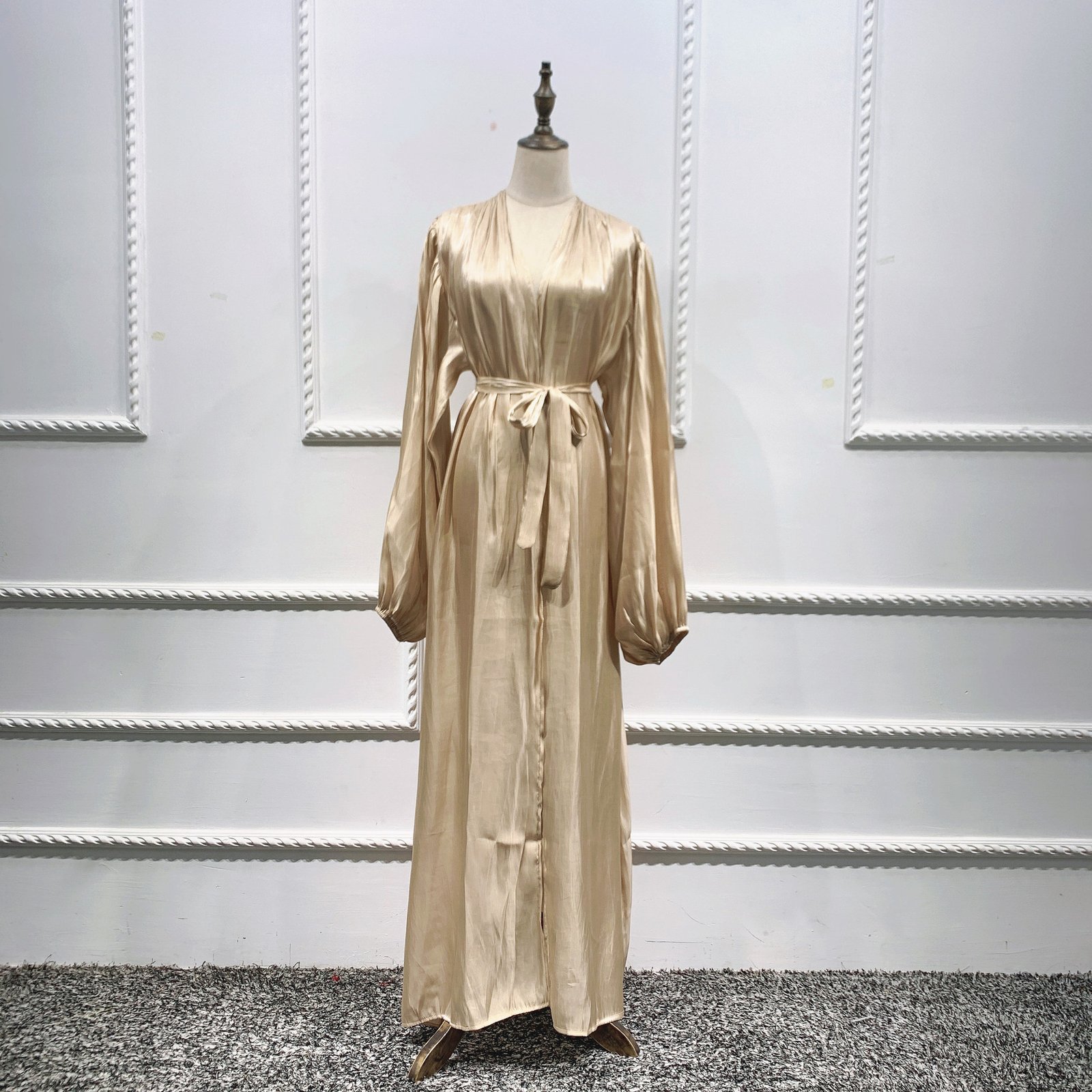 Eid Muslim Abaya Dress Kimono For Women Fashion Shining Silklike Summer Abayas Cardigan Puff Sleeve Dubai Turkey Clothes - Image 8