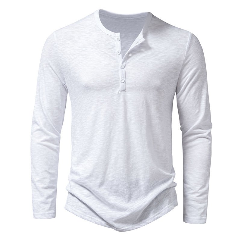 Men's Long-sleeved T-shirt Fashion Casual Solid Color Pullover Button Top Autumn And Spring Clothing - Image 8