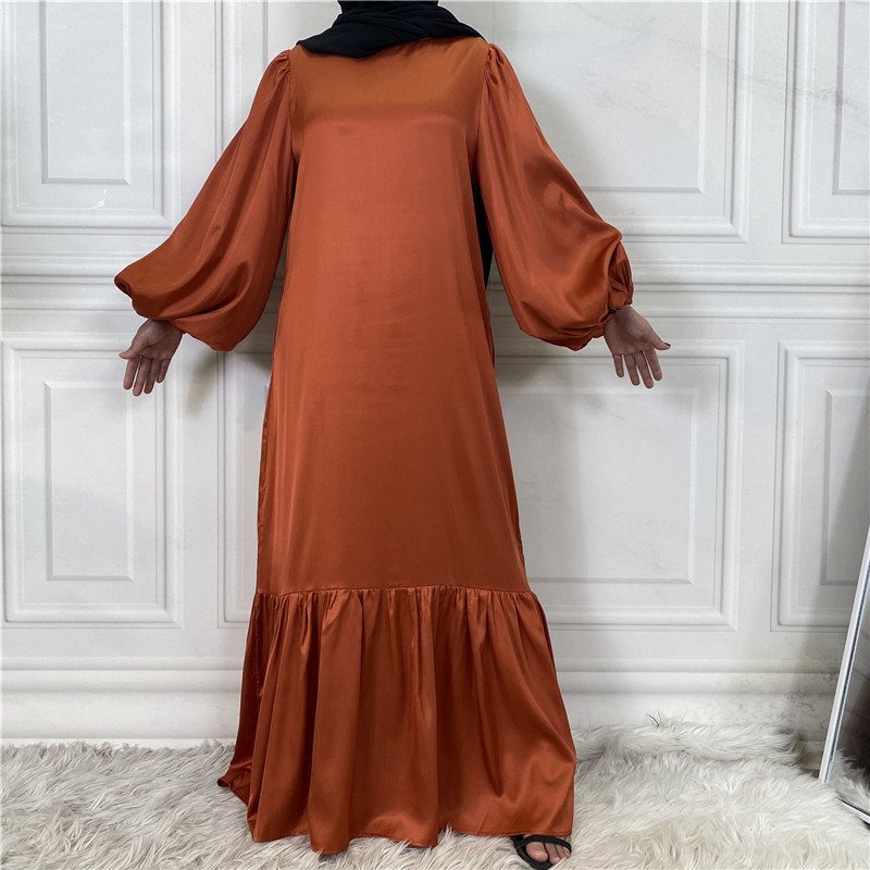 New Fashion Women's Patchwork Muslim Lace Up Solid Color Dress - Image 2