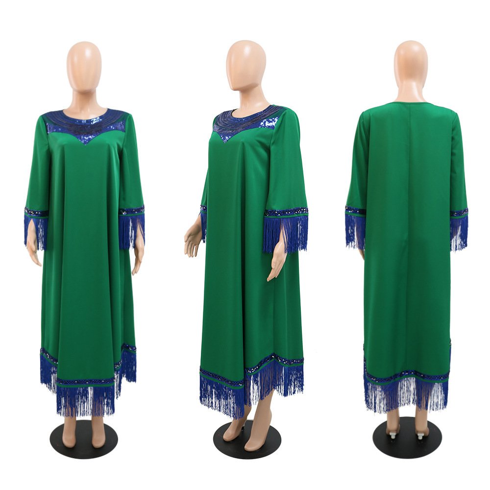 Morocco Women Sequins Tassel Muslim Abaya Kaftan Evening Dress - Image 4