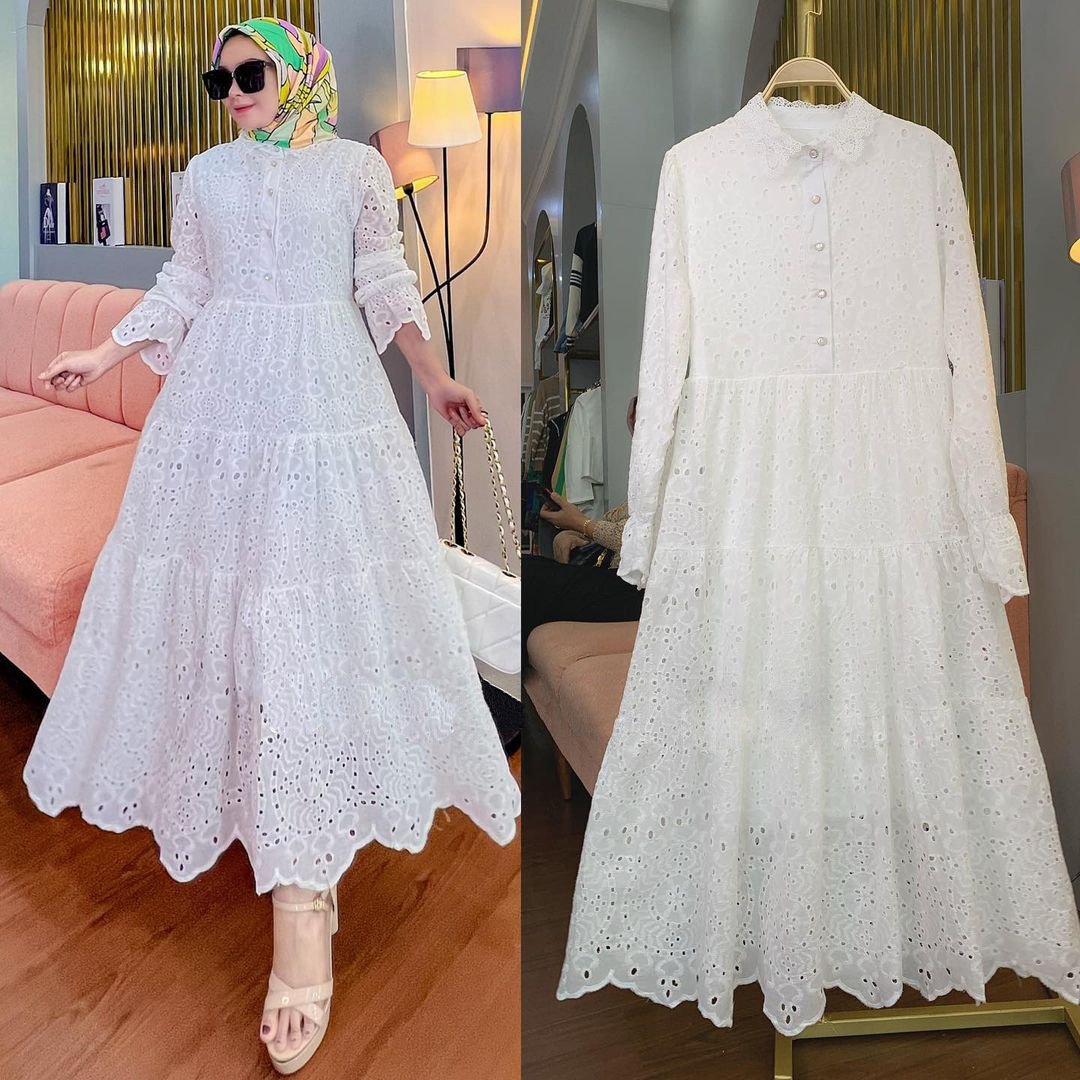 Muslim Southeast Asia Indonesia Embroidered Hollow Lace Dress - Image 2