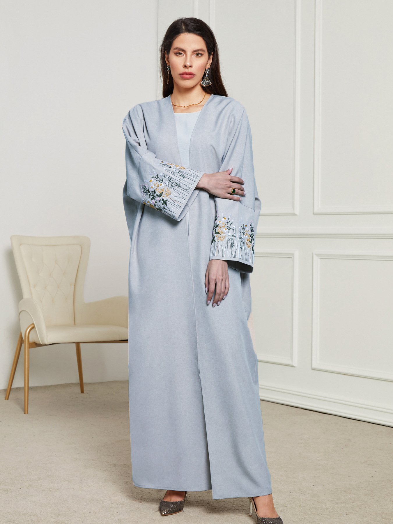Middle East Muslim Clothing Robe Embroidered Cardigan Dress - Image 6