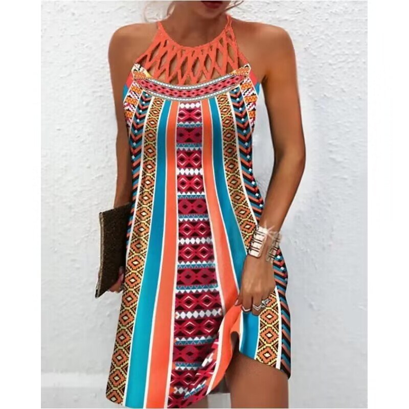 Fashion Print Dress Casual Halterneck Dresses For Women Summer Clothes - Image 4