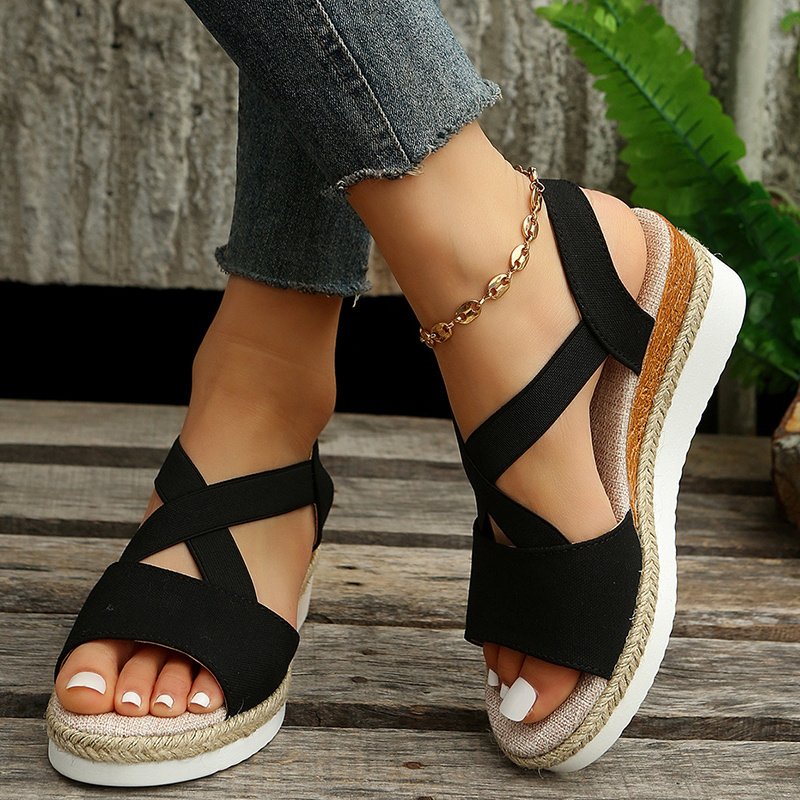 Wedge Sandals For Women Cross-strap Platform Gladiator Hemp Heel Shoes Summer - Image 9