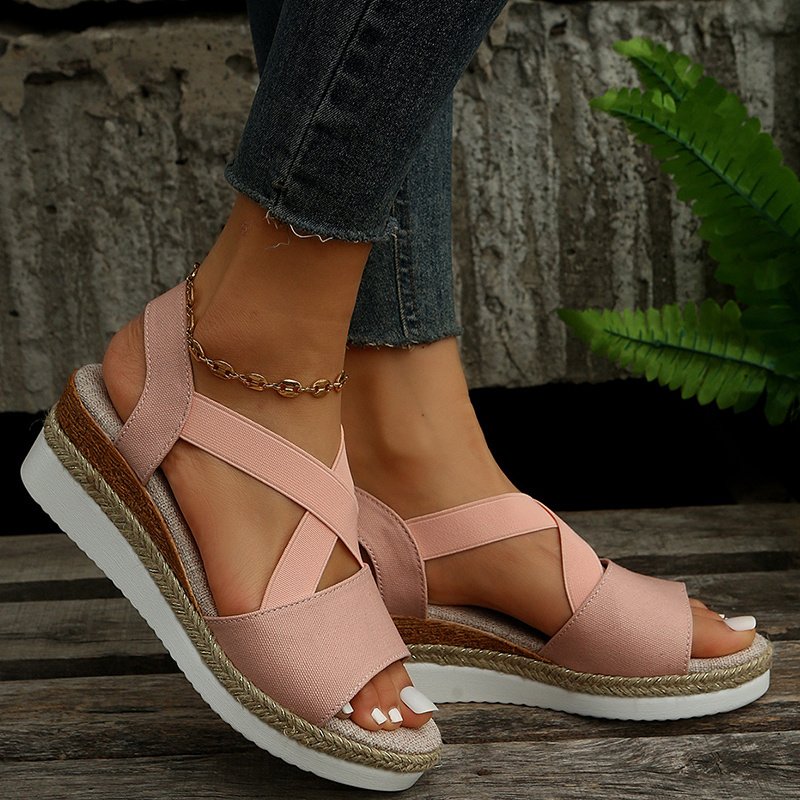 Wedge Sandals For Women Cross-strap Platform Gladiator Hemp Heel Shoes Summer - Image 2